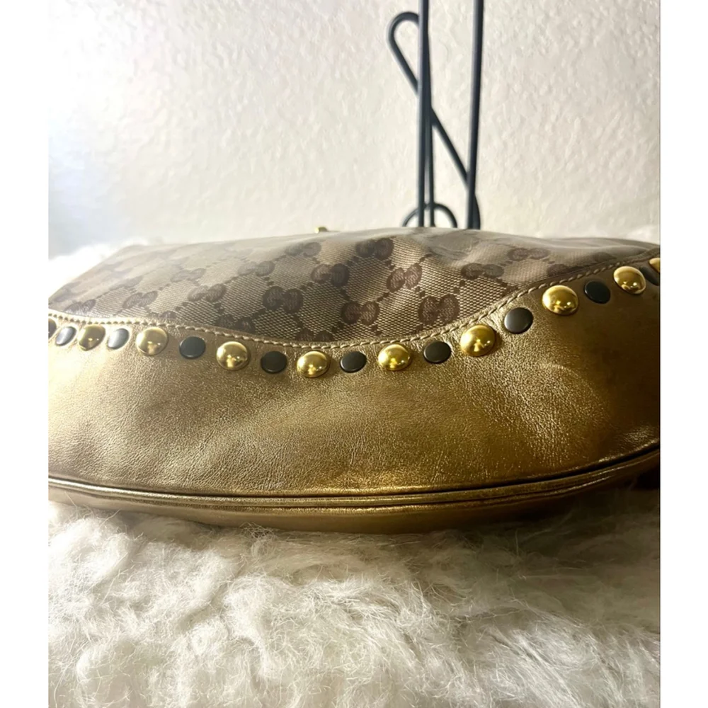Gucci GG Signature and Studded Metallic Leather Babouska Hobo Bag.